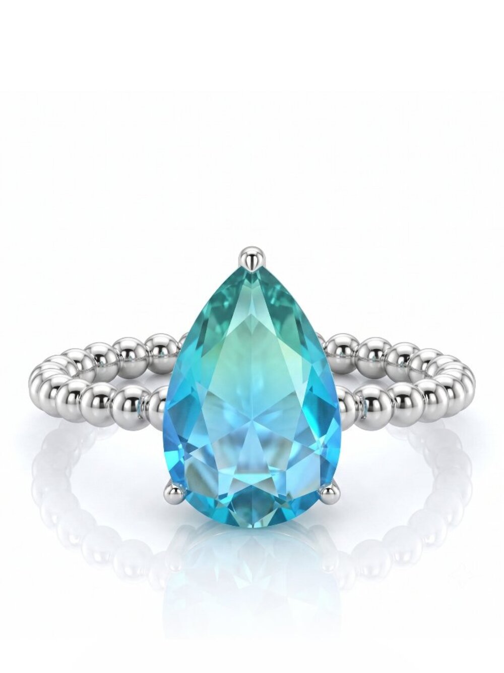 Blue and Teal Tourmaline Pear Gemstone Ring, 925 Sterling Silver Charmed Aroma
